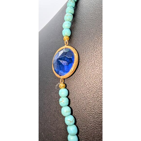 Dyed Howlite Sapphire Glass Gold Tone Bezel Set Tassel Slip Over 28" Necklace - Picture 5 of 9